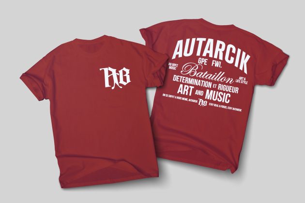 Photos tee-shirts bleu marine devant et dos avec motif "Autarcik"