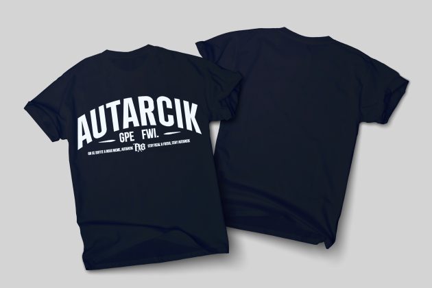 Photos tee-shirts bleu marine devant et dos avec motif "Autarcik"